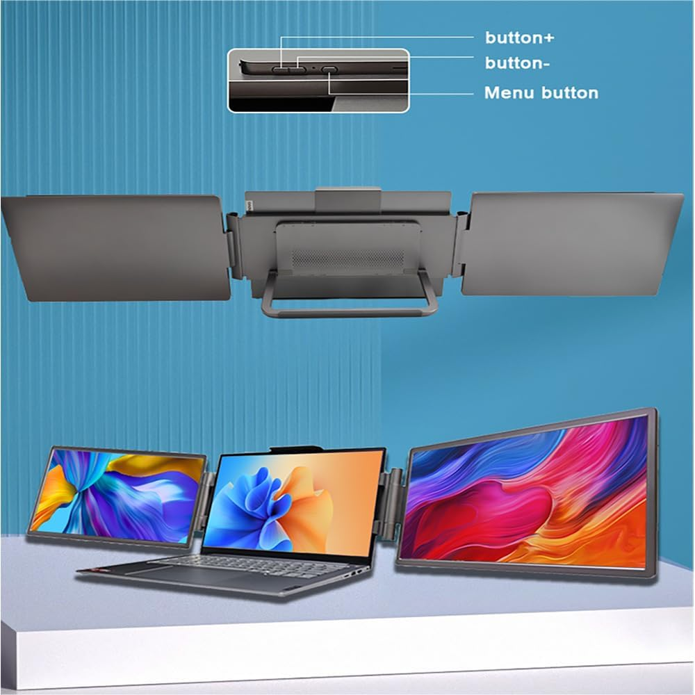 Dual Laptop Screen Extender, 14" 1200P Triple Portable Monitor for Laptops, Type-C/Hdmi/Usb-A Plug/Play Laptop Monitor Extender for 13&rdquo;-17&rdquo;, Compatible with Windows, Mac, Chrome image number 2