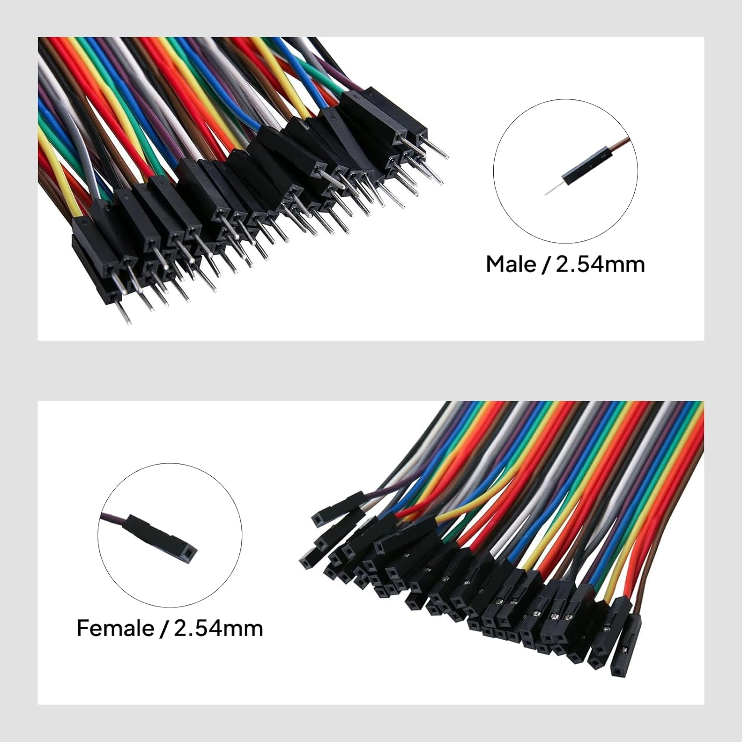 Elegoo 120Pcs Multicolored Dupont Wire 40Pin Male to Female, 40Pin Male to Male, 40Pin Female to Female Breadboard Jumper Wires Ribbon Cables Kit for Arduino image number 2