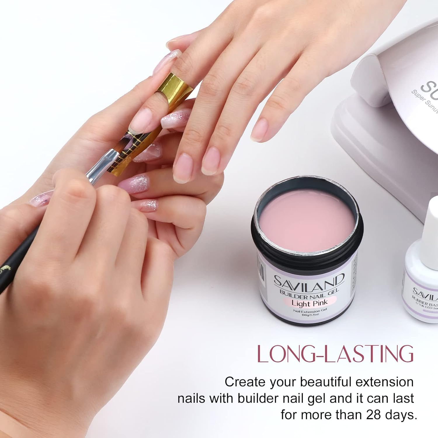 SAVILAND 100G Light Pink Builder Nail Gel &ndash; 3.53Oz Hard Gel for Nails Large Capacity Nail Strengthen Gel for Nail Extension Nail Art Manicure Starter U V Nail Gel for Professional Nail Salon Home DIY