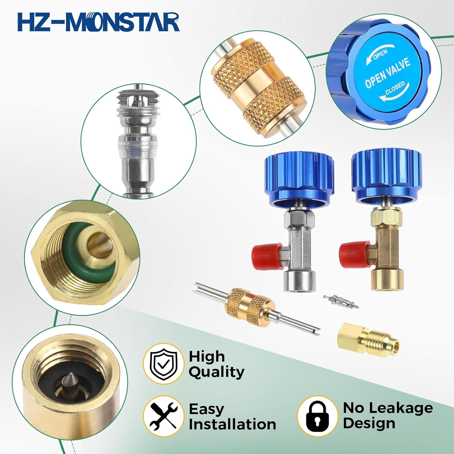 R134A Can Tap, Self Sealing R134A Refrigerant Dispenser with 1/2" Acme 1/4" SAE Adapter, R134A Self Sealing Can Tap and Puncture AC Freon Can 134A Adapter Fittings for AC System Blue image number 4