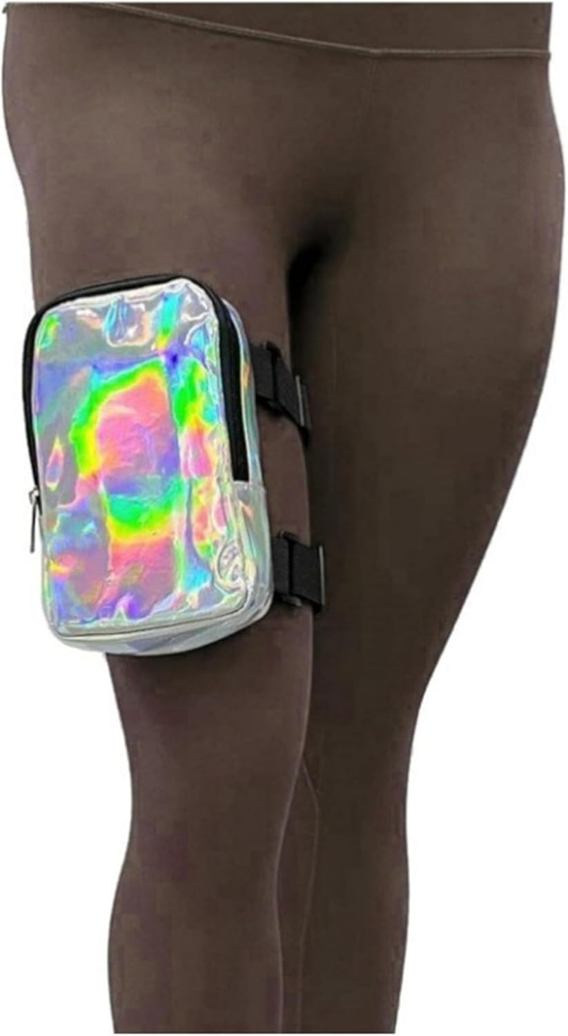 Holographic Thigh Bag Waist Pack,Women'S Leg Straps Outdoor Waist Pouch,Colourful Leg Bag for Women Thigh Bag,Adjustable Straps Leg Bag,Hiking Waist Pack,Suitable for Outdoor Sports (Silvery) image number 5
