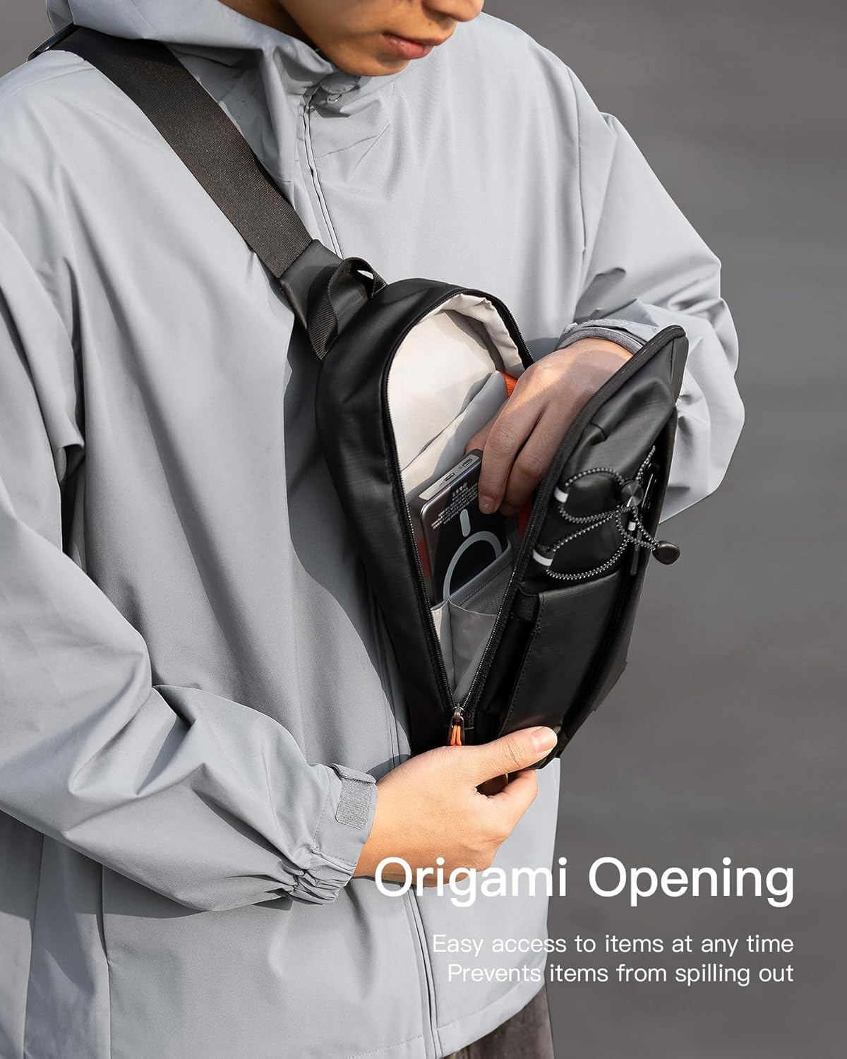 Inateck Sling Bag X-Row with RFID Blocking, Lightweight Fanny Pack, Water-Resistant Shoulder Bag for Men and Women, Sling Backpack - Black image number 2