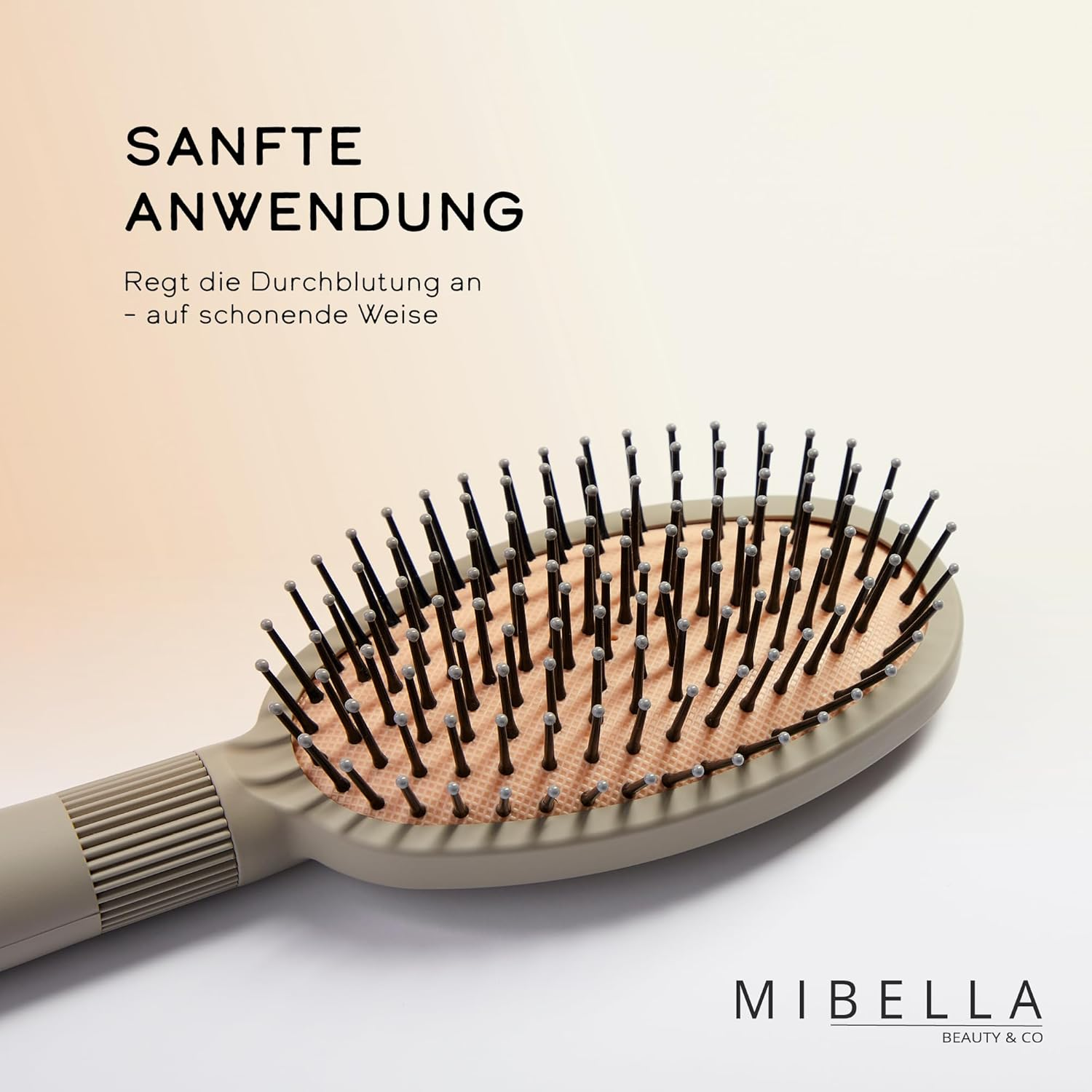 MIBELLA BEAUTY & CO Oval Cushion Brush with Plastic Pins - Hair Brush with Cushion for Easy and Gentle Brushing and Head Massage - Paddle Brush without Pulling image number 4