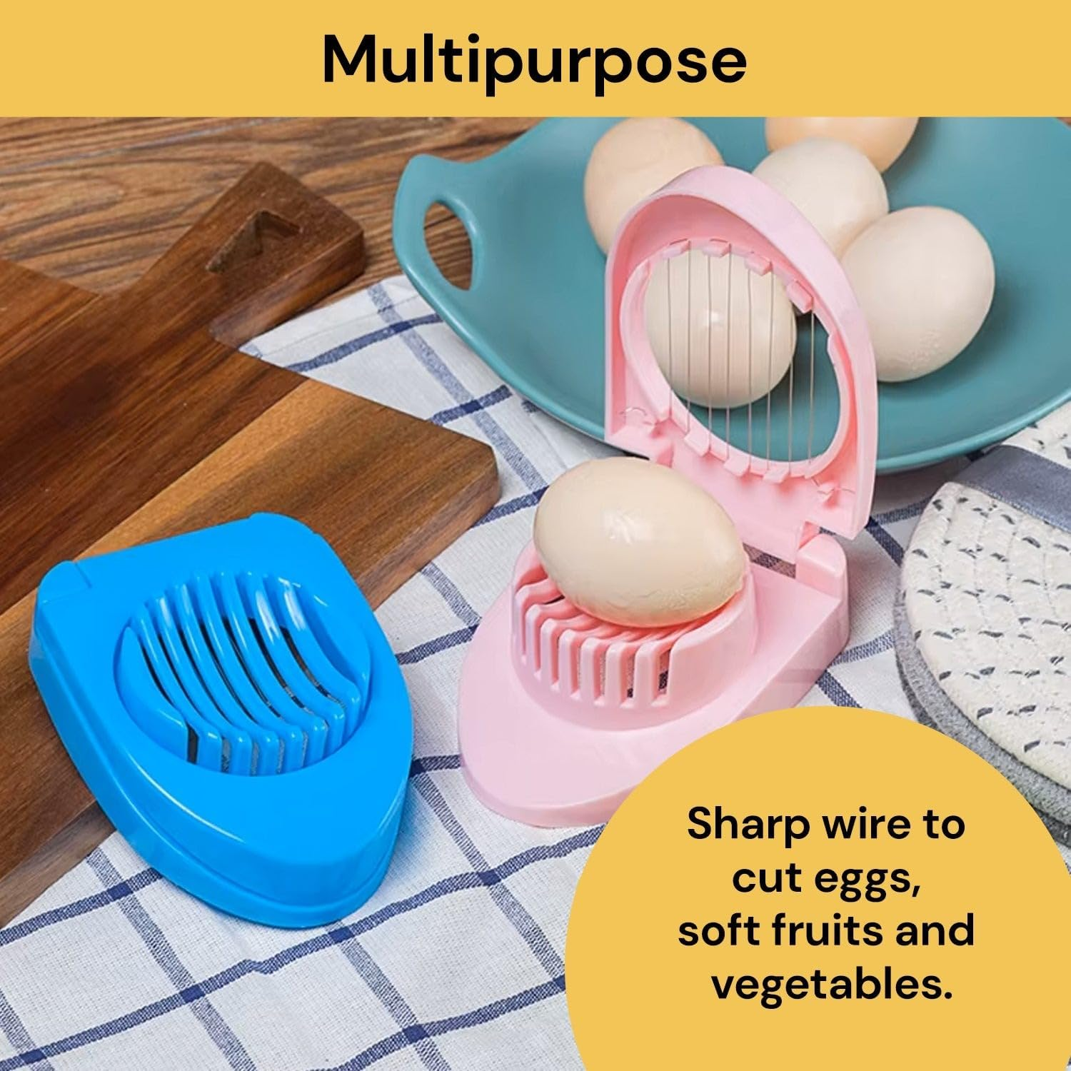 Ezonedeal Egg Slicer with Stainless Steel Wires Perfect Boilled Egg Also Used for Strawberries, Boiled Potatoes or Mozzarella Balls (Blue) image number 4