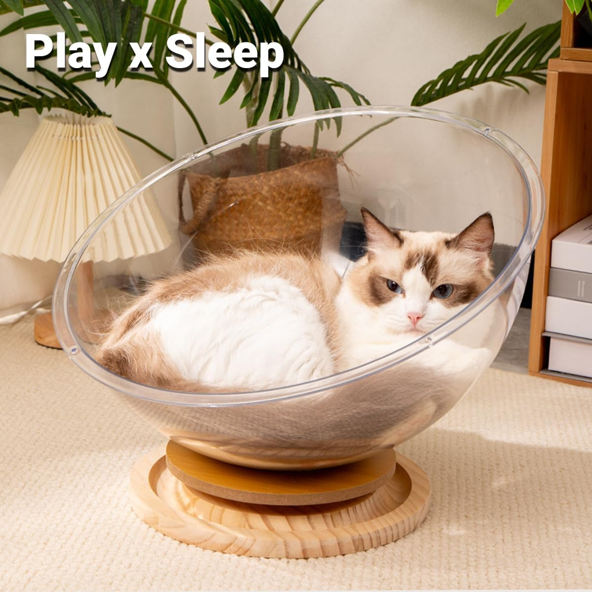 AIMALL Luxurious Space Capsule Cat Nest: 4-Season Acrylic Cat Bed with Integrated Play Turntable, 9.84" Universal Comfort & Modern Design image number 6