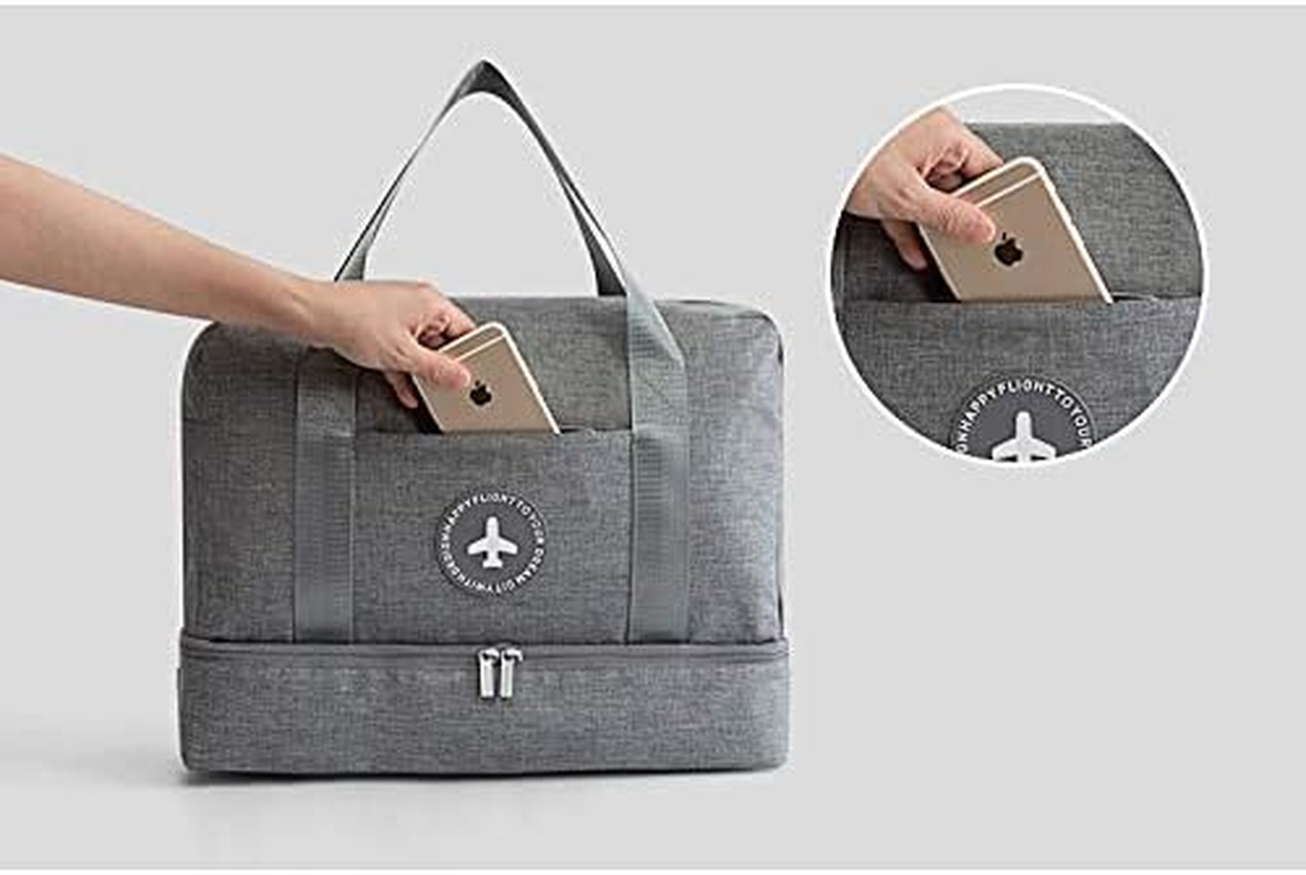 AIJAKO Waterproof Gym Bag with Shoe Compartment, Travel Bag Weekender Dry and Wet Separation Mesh Tote Bag Swimming Bag Large Capacity Boarding Bag with Luggage Tag for Women and Men, Orange, 39*30*18CM - Light Blue image number 3