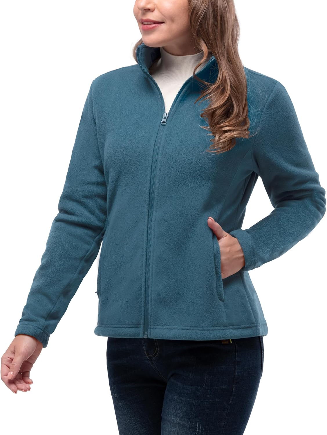 33,000Ft Womens Fleece Jackets Ladies Lightweight Warm Full Zip Coat Breathable Microfleece Ladies Sweater Casual Long Sleeve, Ideal for Travelling Outdoor Sport