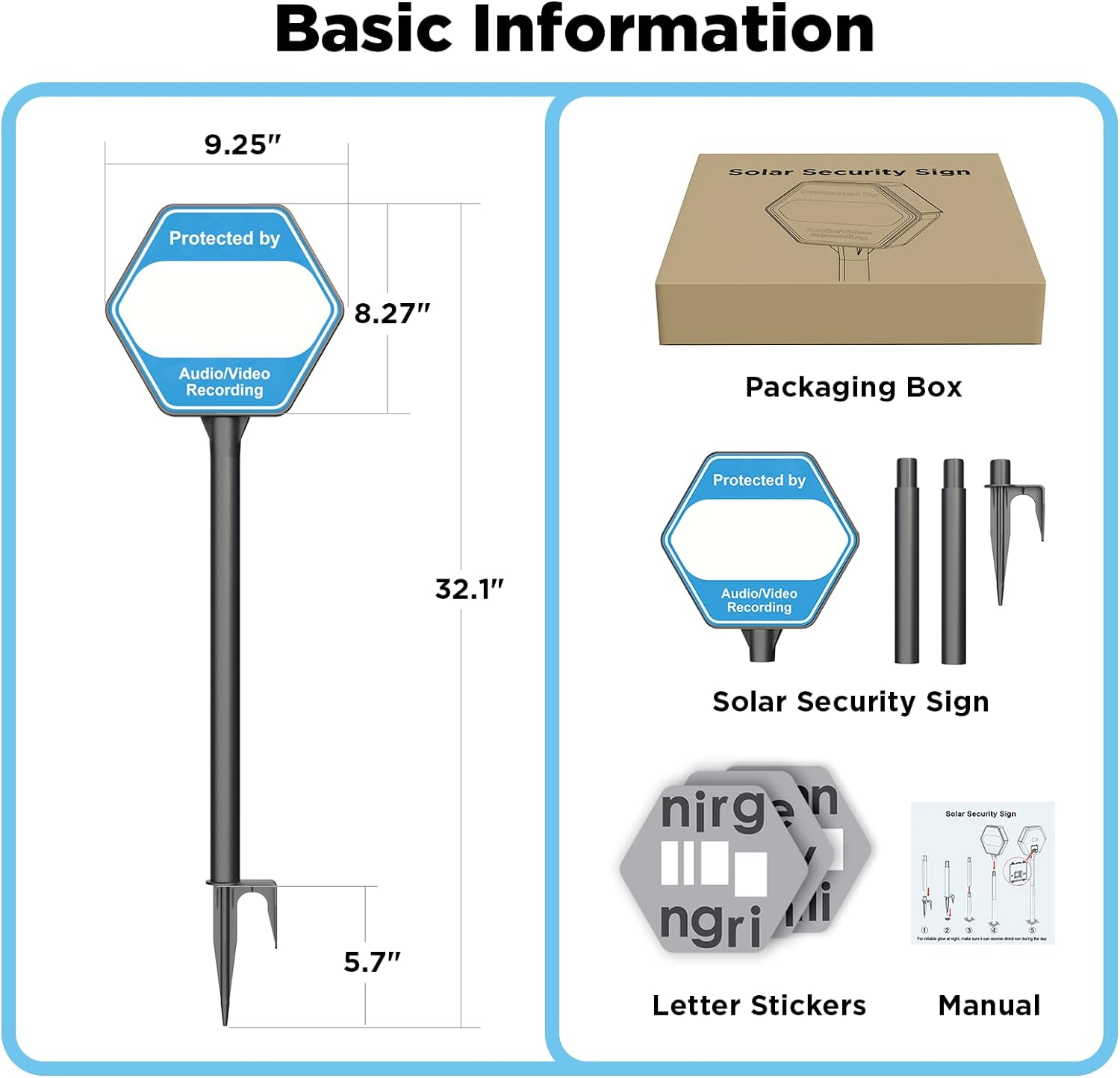 QIBOX Solar Security Sign for Yard, Audio/Video Recording Sign LED Illuminated Outdoor, Weather Resistance Home Security Signs with Stakes for outside Home, Yard, Street, House