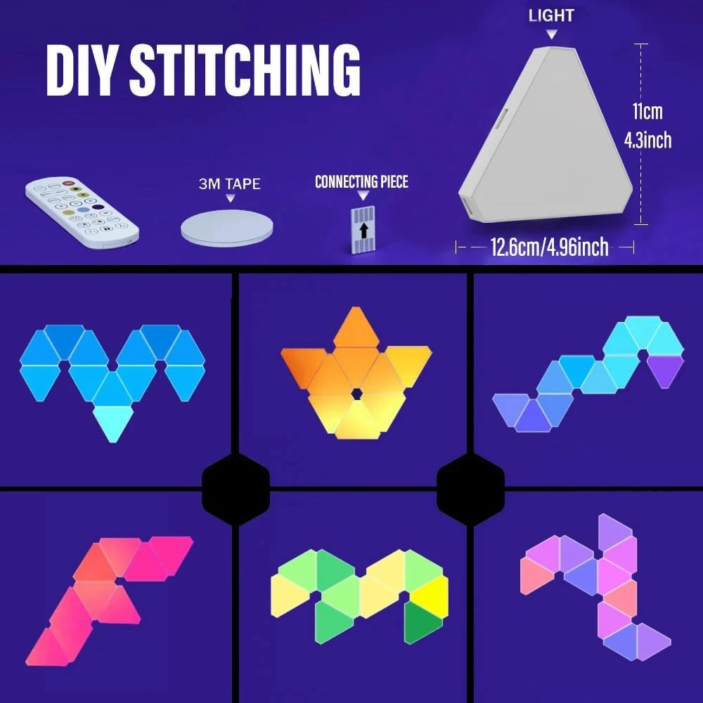 Uantii Smart Triangle Wall Light Hexagonal Lamp LED Indoor Atmosphere Light Gaming Lamp Music Sync Decoration Lamp Bluetooth App Control (10) image number 3