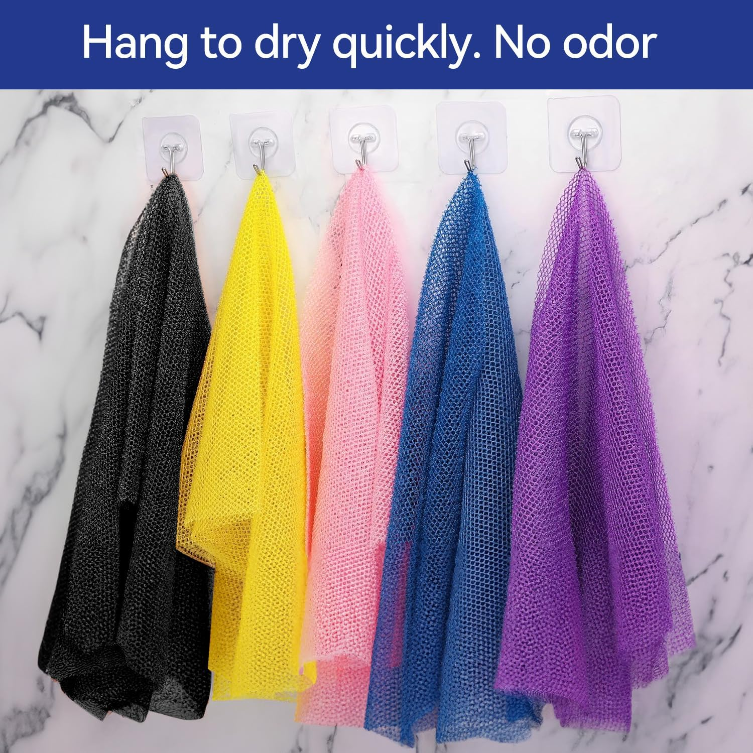 Proxima Direct 5 Pack 80 X 30CM African Net Sponge with 5 Hooks African Wash Net African Exfoliating Net Bath Scrubbing Long Net Rag Shower Body Scrubber for Daily Bathing image number 4