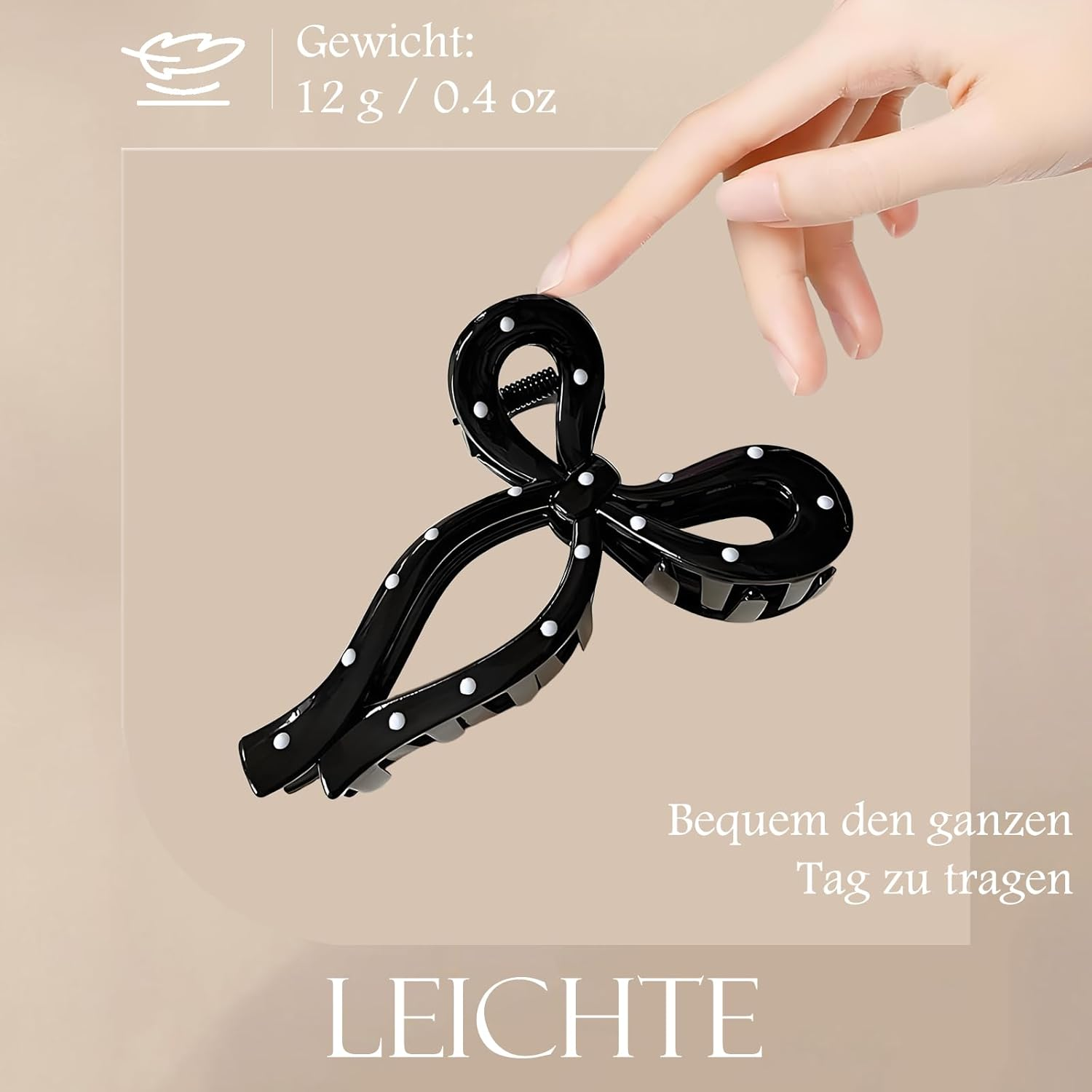 PUSCOBSY Hair Clips for Women Hair Clip Large for Thick Hair 11 Cm Hair Bow Hair Clips Non-Slip Strong Hold Hair Clip Wave Dot Black Beige