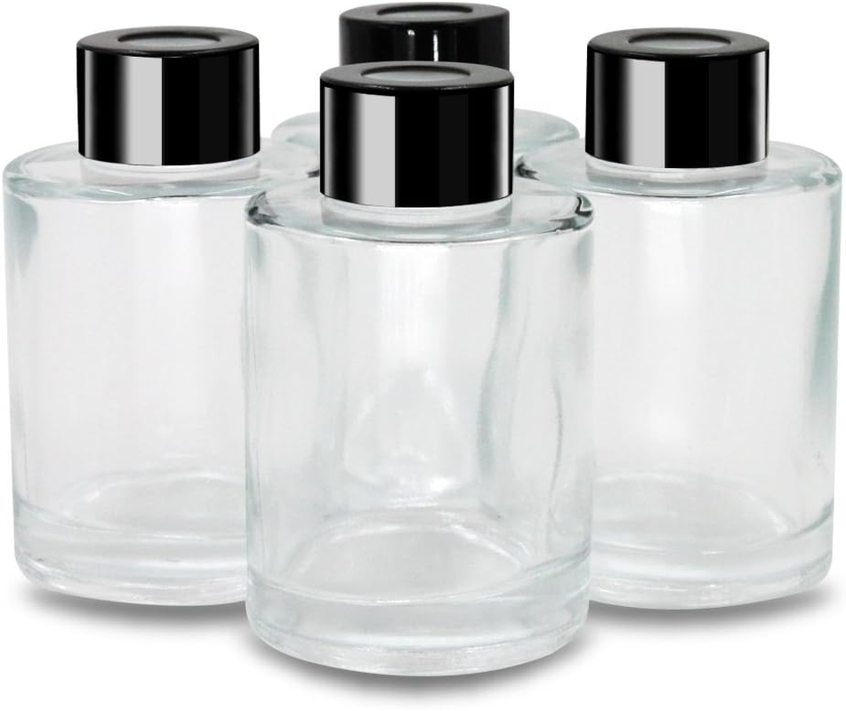 Glass Diffuser Bottles with Black Caps Refillable Diffuser Bottles Set of 4-3.15" High, 70Ml 2.4 Fl Oz. Small round Shape, Fragrance Accessories Use for DIY Replacement Reed Diffuser image number 2