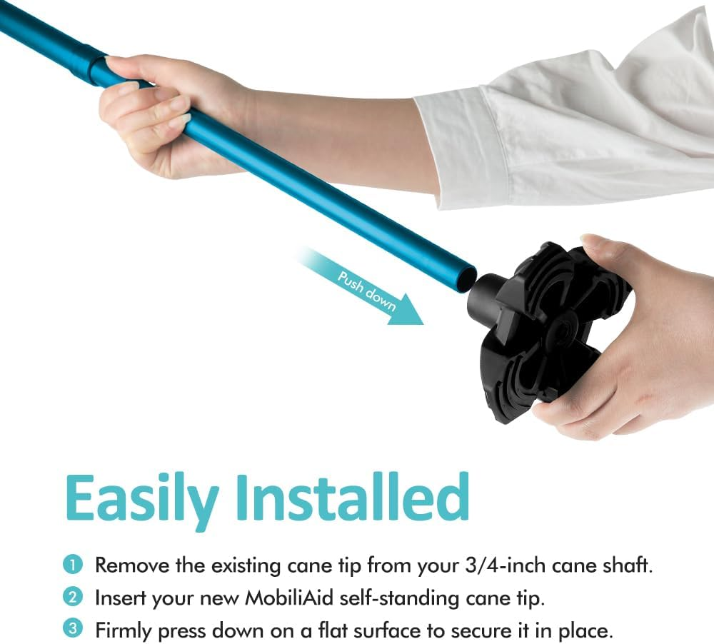 Cane Rubber Tip - Self-Standing Walking Sticks Accessories - Fits 3/4 Inch or 19 Mm Canes - Quad Base for Stability - Seniors Durable Walking Cane Tip - Elderly Aids for Daily Living (Black) image number 5