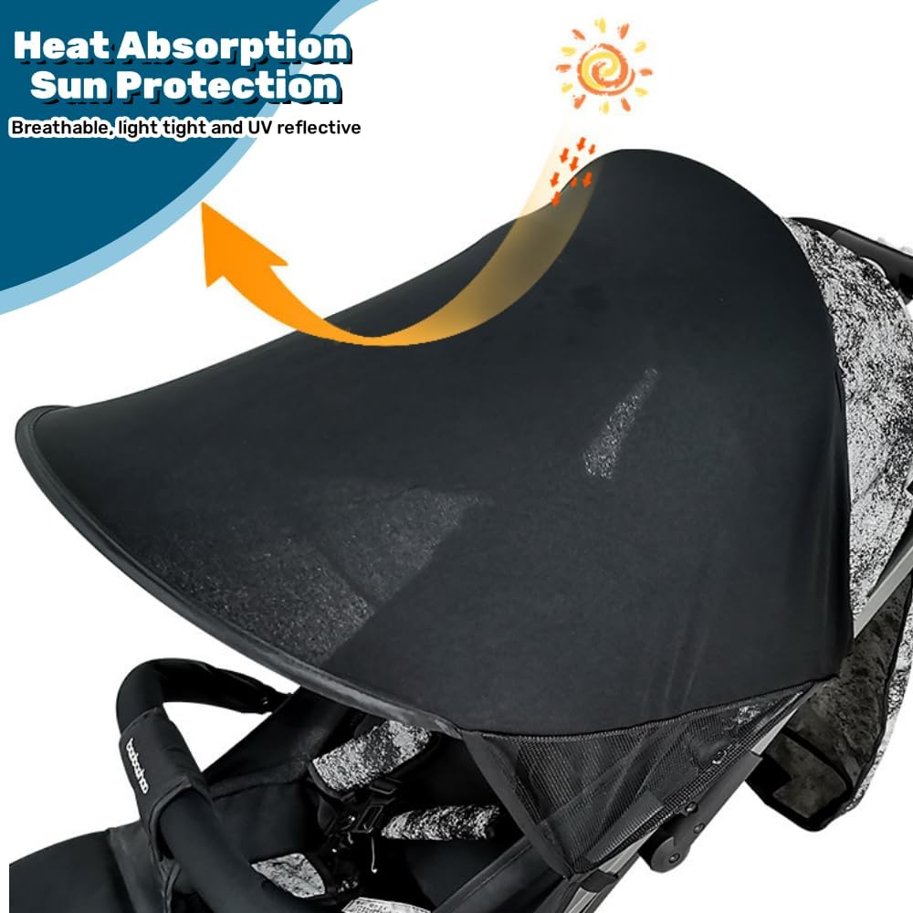 HALOULENI Pram Sun Shade Cover Universal Baby Sunshade UPF 50 + Adjustable Sun Shade Canopy Breathable Pram Sun Shade for Pushchair Stroller Buggy Pram image number 6