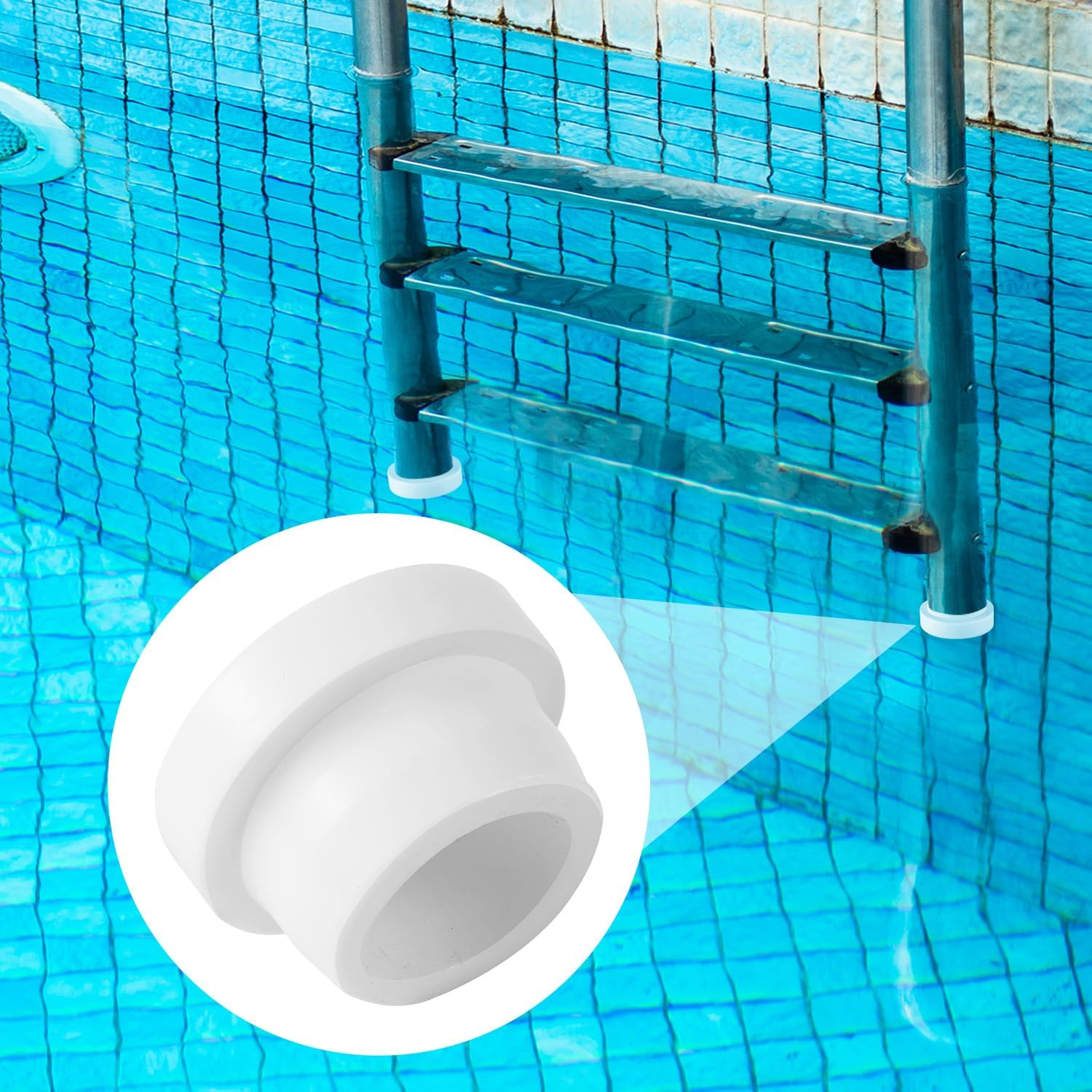 2Pcs Pool Ladder Bumper, White Pool Step Rubber End Caps for 1.9 Inch/4.82Cm Pool Ladder Pipes Pool Protective Liner Pool Ladder Refill Parts for Inground Pools image number 1