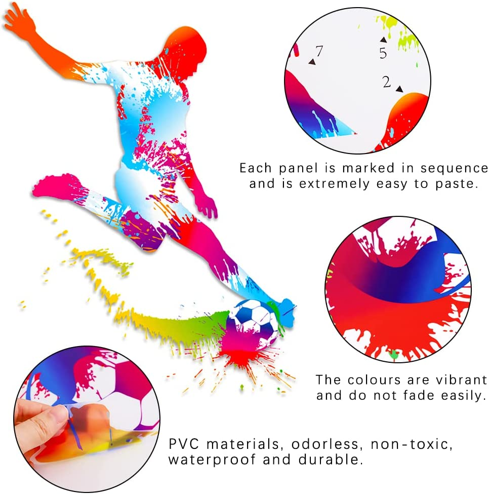 LZYMSZ Soccer Ball Sticker, 38.9&times;61Inch Football Wall Stickers, Watercolor Soccer Player Art Decal for Boy Walls, Living Room, Bedroom, Home Decor image number 5