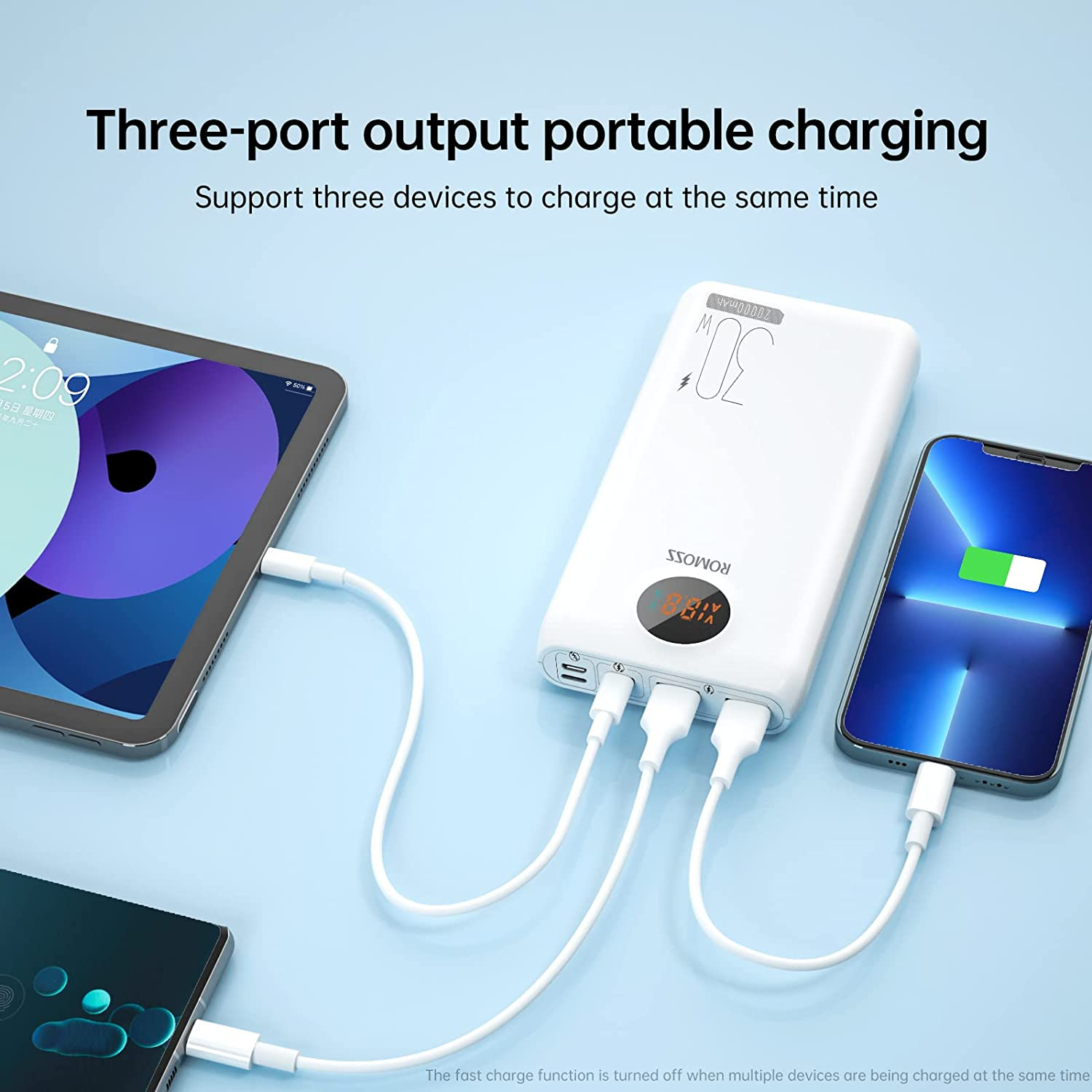 ROMOSS PD 30W 20000Mah Power Bank, 3 Input & 3 Output USB C Portable Charger, Fast Charging External Battery Pack for Iphone 16/15/14/13, Ipad, Samsung S24/S23/S22, Most Phones and Smart Devices image number 4