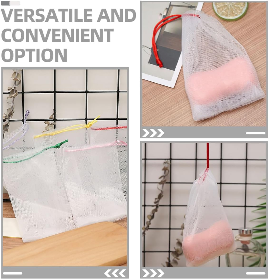 Cabilock 90Pcs Pe Mesh Soap Bags Soft Shower Soap Pouches Mesh Pouch for Bar Shampoo Storage Versatile Net Bag image number 2