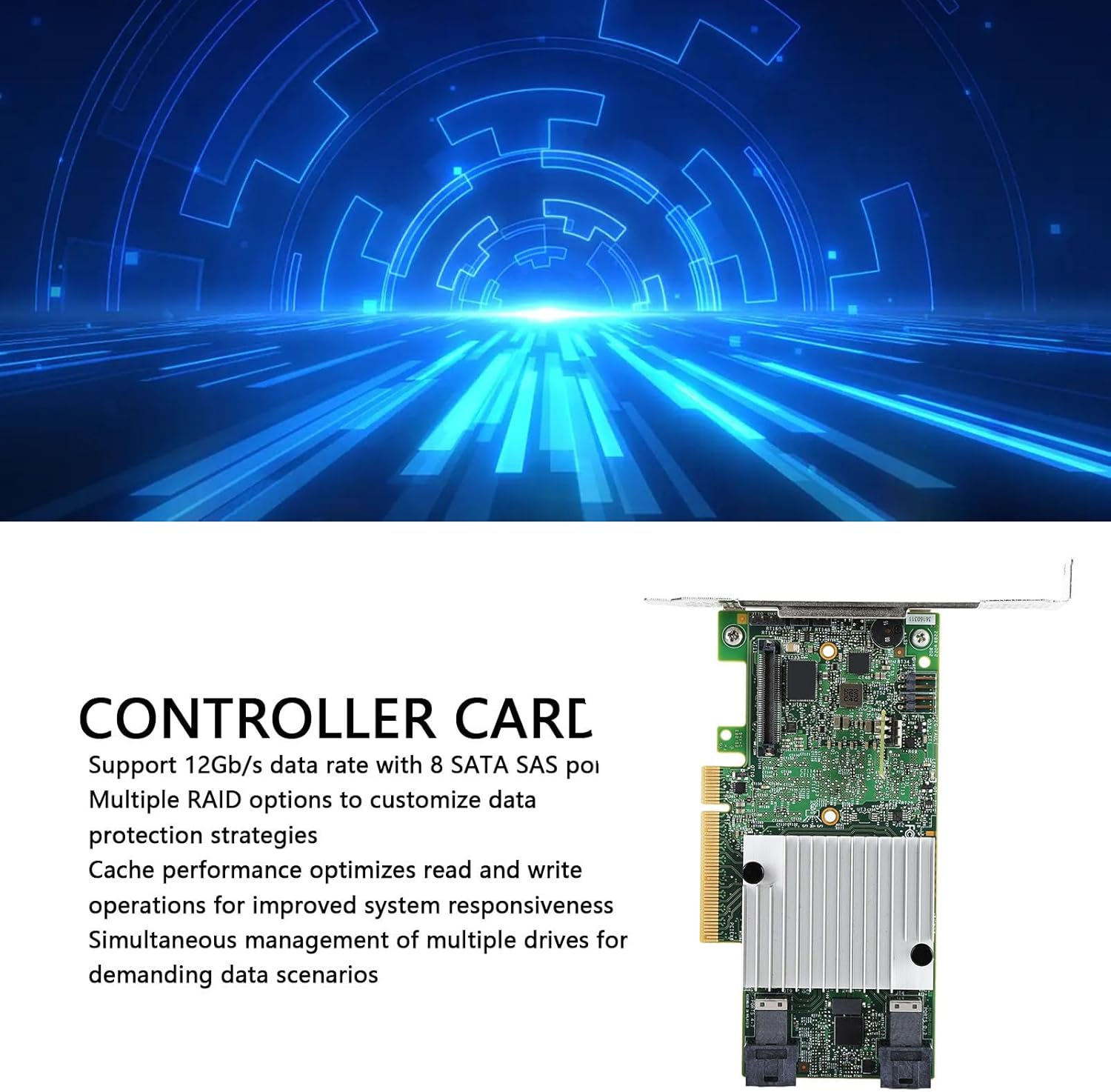 ASHATA 8 Port 12Gbps SAS Pcie 3.0 X8 RAID Controller Card for SAS3108 Chip, Supports PCIE 3.0 and 8X, Ideal for Desktop and Server