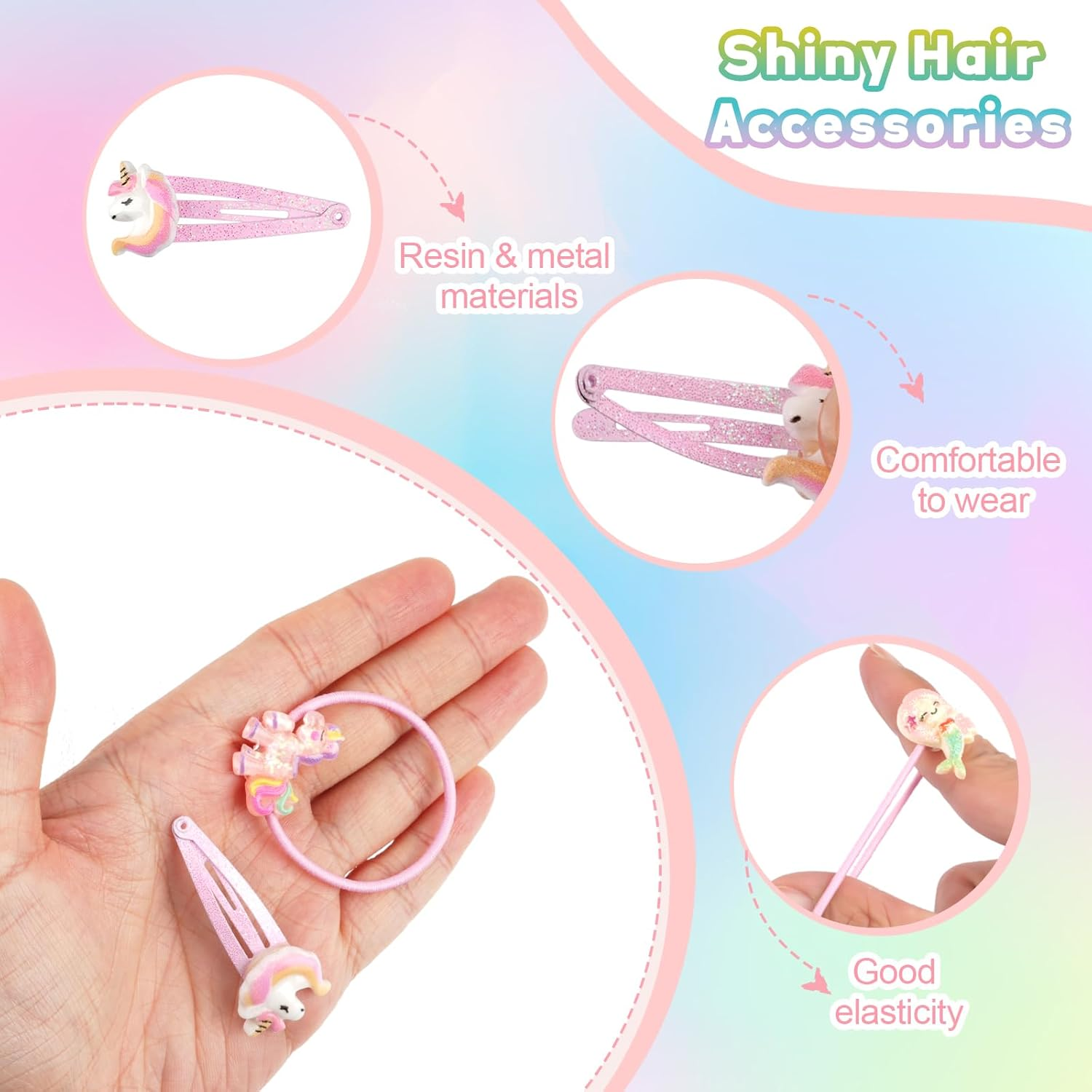 Pack of 24 Hair Clips Hair Bobbles Girls Glitter Hair Accessories Girls Hair Clips Children 6 Pairs Hair Clips 6 Pairs Hair Bobbles Rainbow Flowers Hair Clips Gifts for Girls Children Teenagers