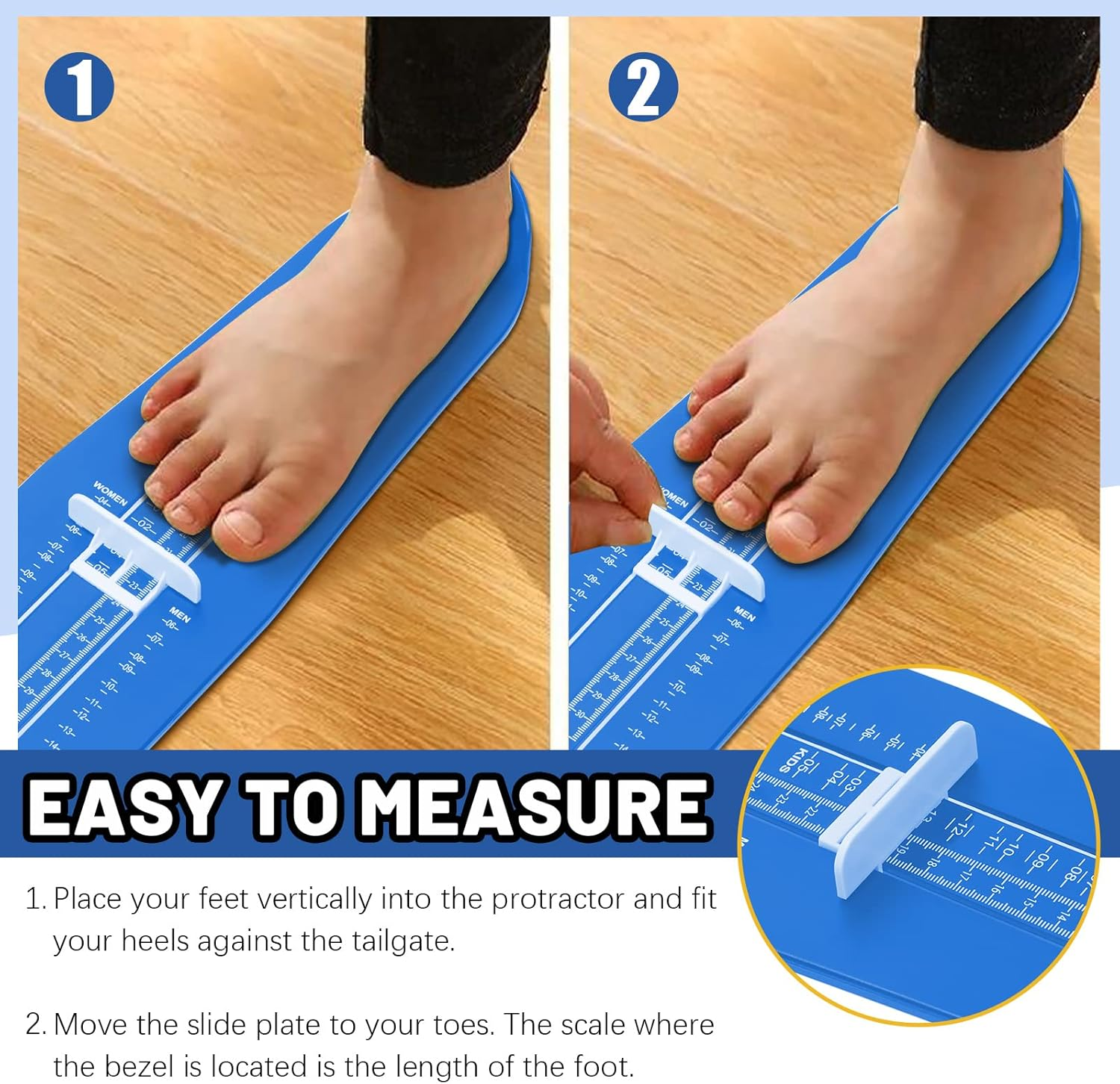 Glarks Foot Measuring Device, Shoe Sizer Shoe Feet Measuring Ruler Sizer with US Standard Shoe Size for Kids Men Women Adults Buying Shoes Online (Blue)
