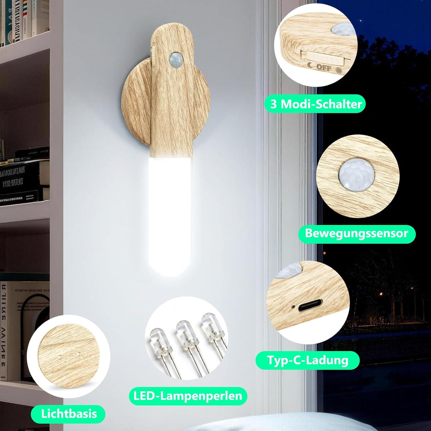 Toowell Wall Light without Power Connection Battery Wall Light with Motion Sensor Battery Wall Lamp Indoor Night Light with Motion Sensor image number 4