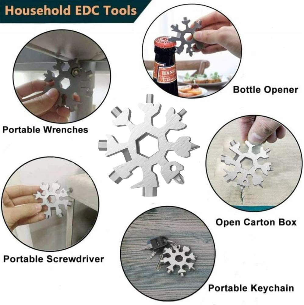 3 Pack Snowflakes Multitool Stainless Steel Bottle Opener /18 in 1 Flat Philips Screwdriver Kit/Wrench Pocket Keychain Tool for Outdoor Camping,Travelling image number 5