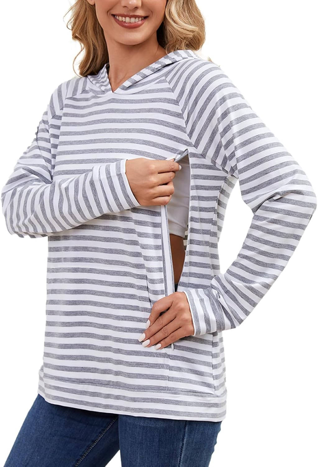 Love2Mi Women'S Nursing Hoodie with Invisible Zip Maternity Jumper Long Sleeve Nursing Shirt for Pregnancy & Breastfeeding