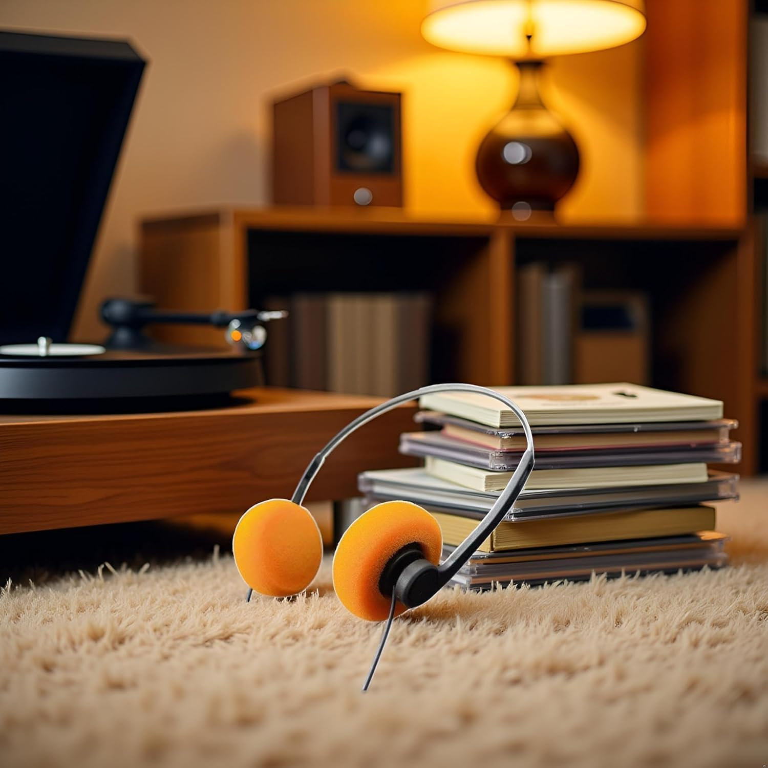 Orange Retro over Ear Earbuds, Mini Stereo Lightweight Headphones with Cord, 80S 90S Vintage Headset Wired Hi-Fi Stereo Earphones, Compatible with Most Cell Phones/Cellphones image number 3