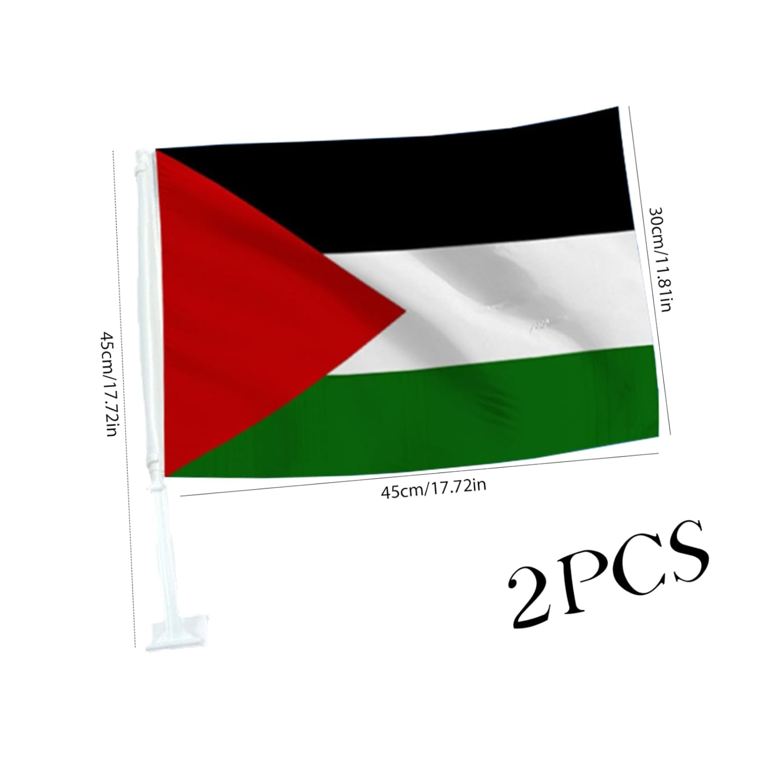 Palestine Flag for Car, 2Pcs 12"X18" Palestine Car Flags with Flagpole, Fade Resistant Palestinian National Flags for Patriotic Events, Parades & Sports Events image number 4