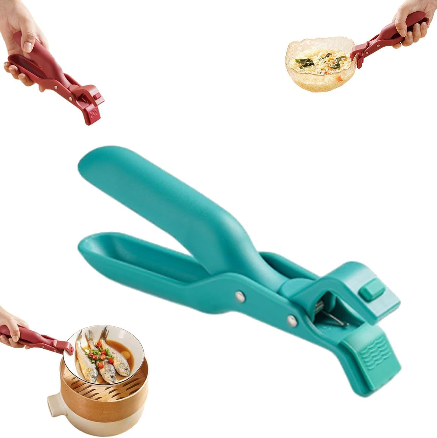 Hot Plate Gripper Tongs, Hot Plate Grippers, Pot Lifter Clip for Camping Cookware, Heat Resistant Silicone Tong Non-Slip Anti-Scald Bowl Clip for Moving Hot Plate or Bowls (Red)