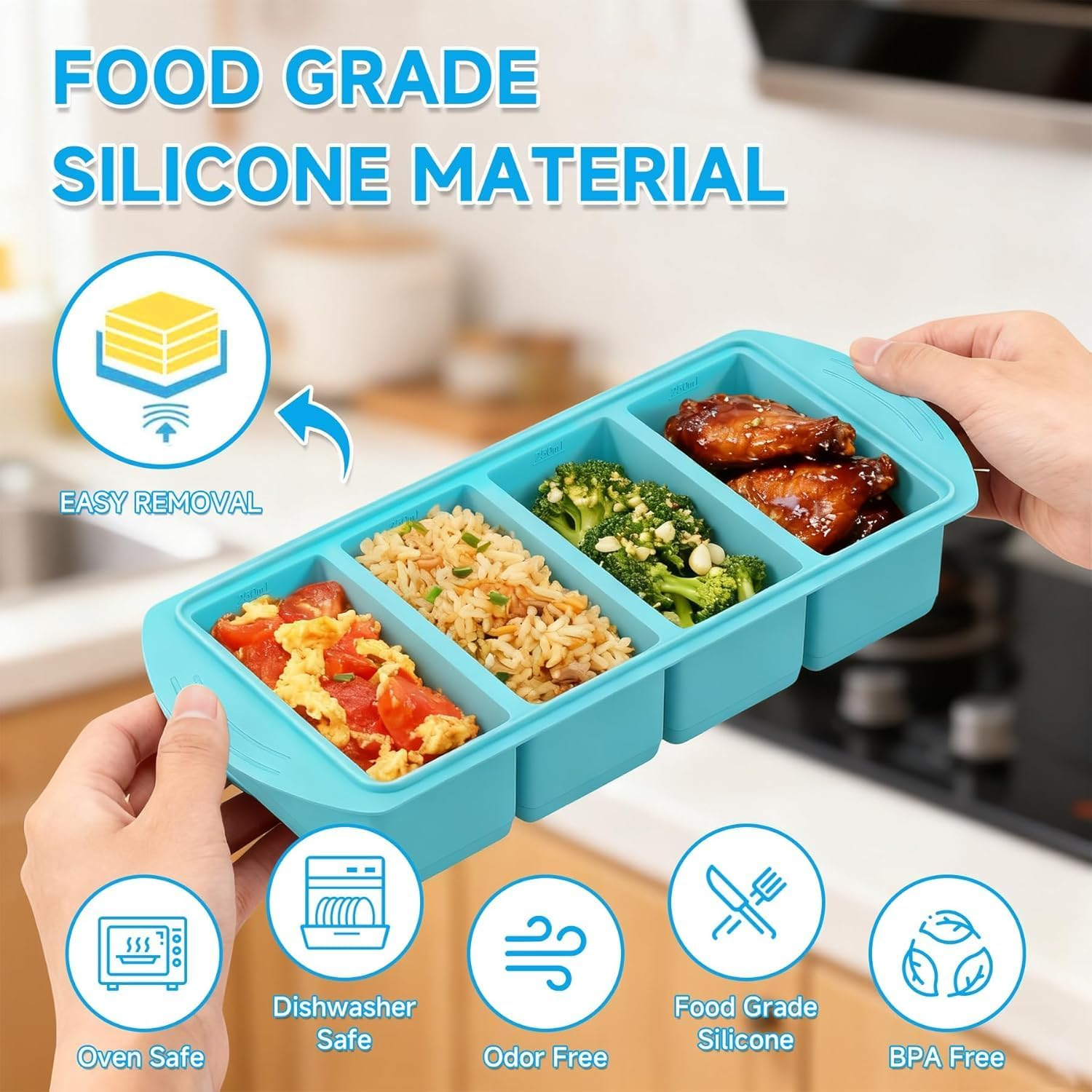 KALEDE&reg; Silicone Freezer Trays with Lid, 2Pack Silicone Freezing Tray for Broth Soup Storage - Freeze 250Ml 250Ml Souped Portion image number 1