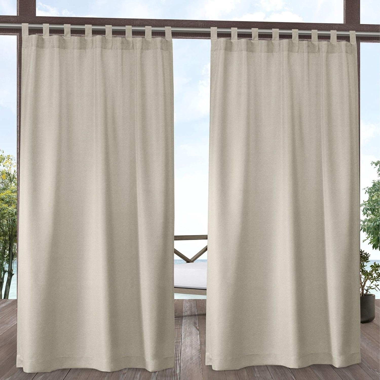 Exclusive Home Curtains Biscayne Indoor/Outdoor Two Tone Textured Tab Top Curtain Panels, 54X108, Sand