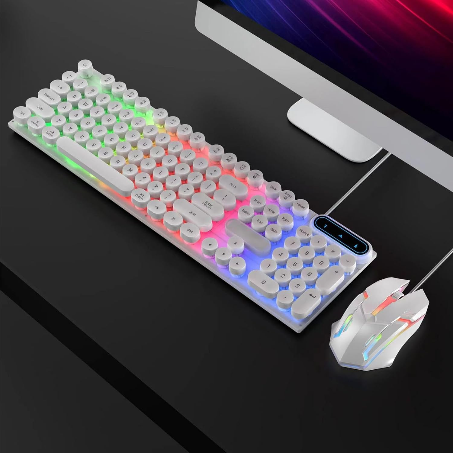 Wired Gaming Keyboard and Mouse Combo, LED Backlit anti Ghost Wired Keyboard Mouse, Retro Punk round Keycaps, 1600DPI Optical Mouse, USB Computer Keyboard for Winxp/7/8/10, OS X