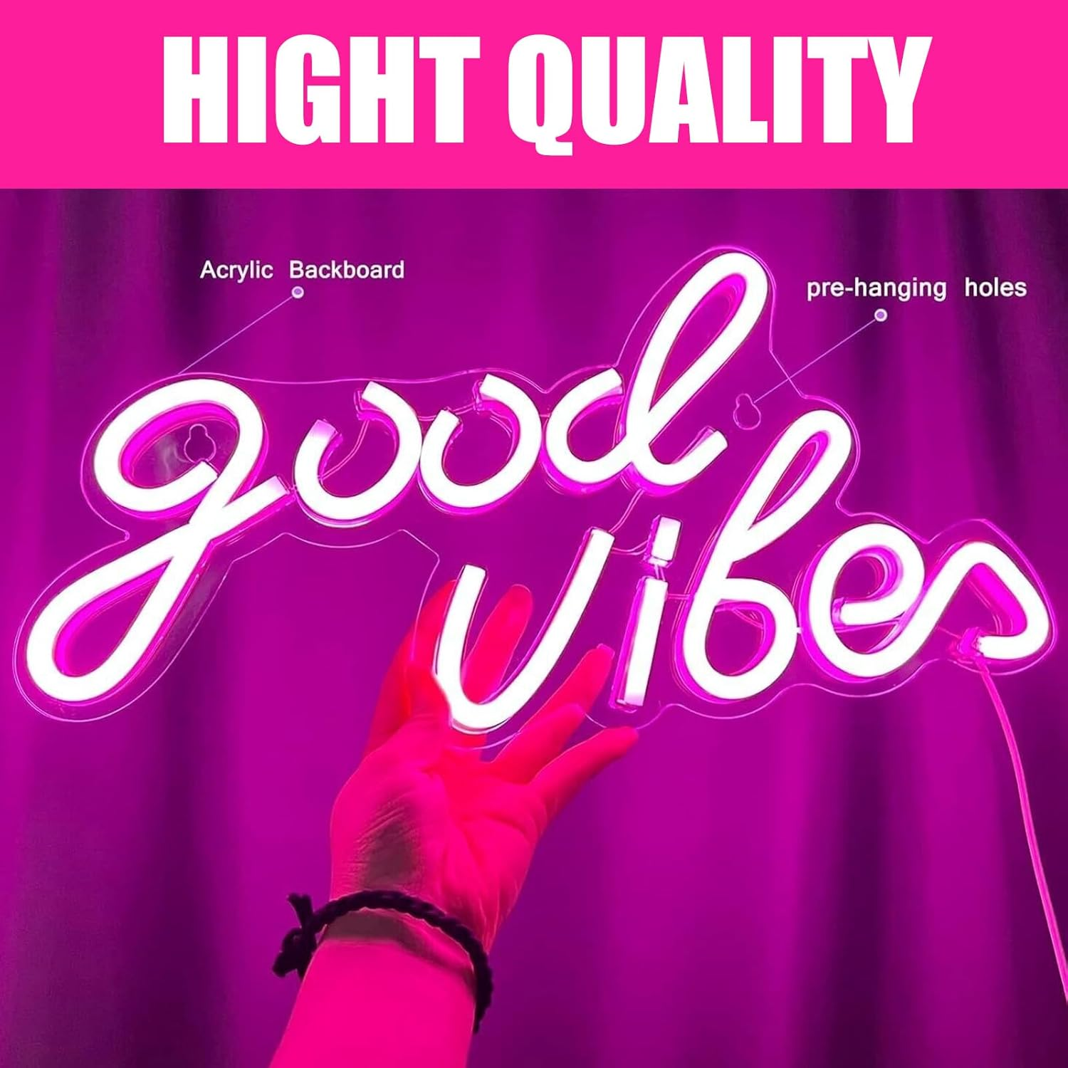 Good Vibes Neon LED Sign, LED Lettering Wall Personalised, Neon Light 3D Wall Decoration, USB Neon Lights Decoration, USB Neon Lights Decoration Sign Bedroom Wedding Bar, Wall Decoration image number 5