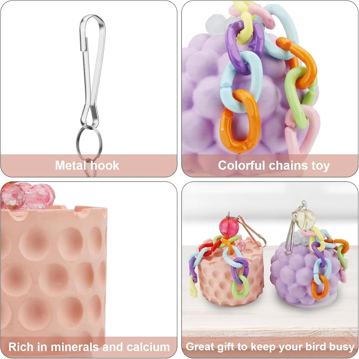 Bird Chewing Toys Bird Beak Grinding Stone Calcium Parakeet Treats for Budgies Cockatiels Conures Quaker Senegal Parrot (Orange) image number 5