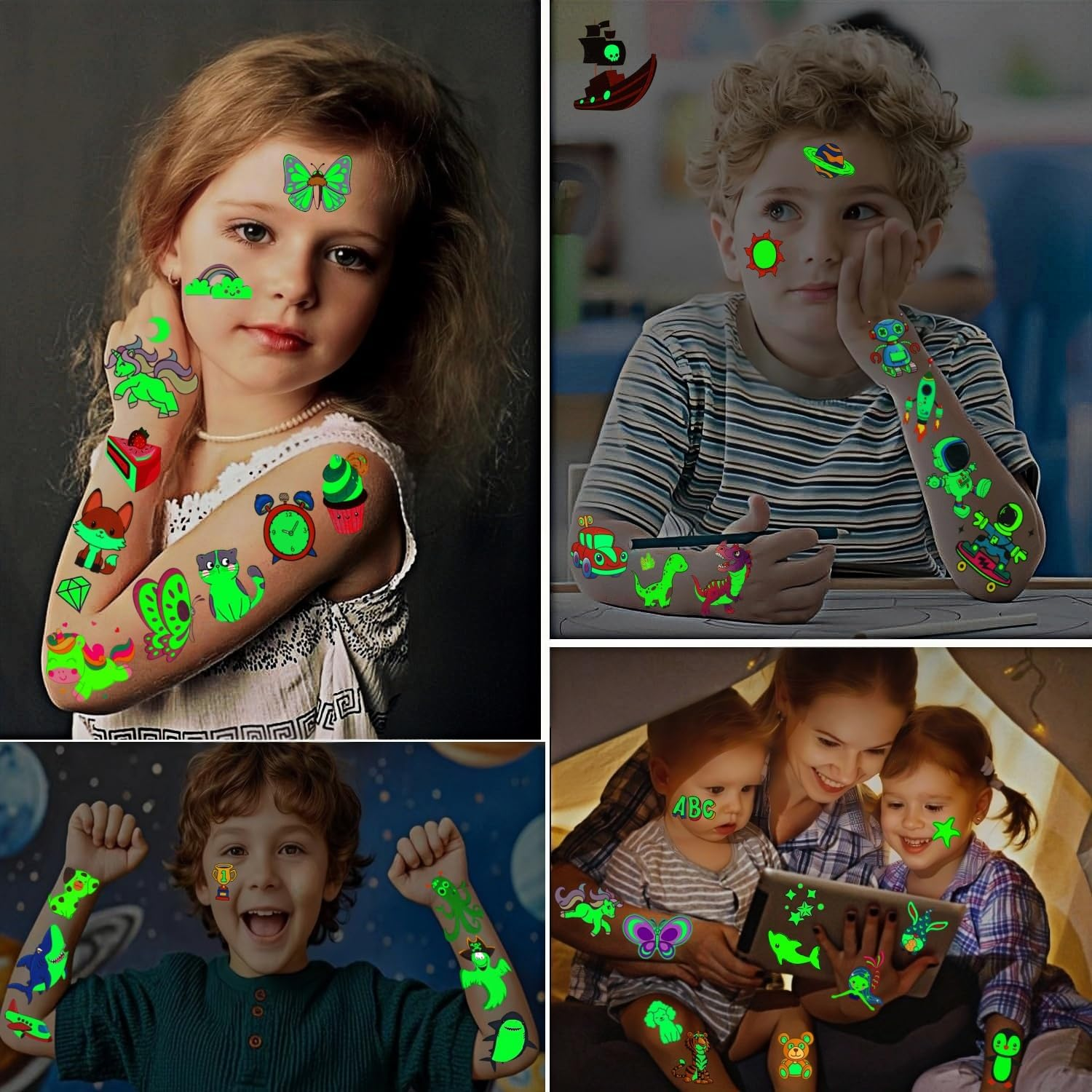 Pack of 300 Tattoos for Children, Children'S Tattoos Girls Boys Toys from 3 4 5 6 7 8 9 10 Years Party Bags Children'S Birthday Luminous Tattoos Temporary Tattoos Gifts 3 4 5 6 7 8 9 10 Years Party image number 3