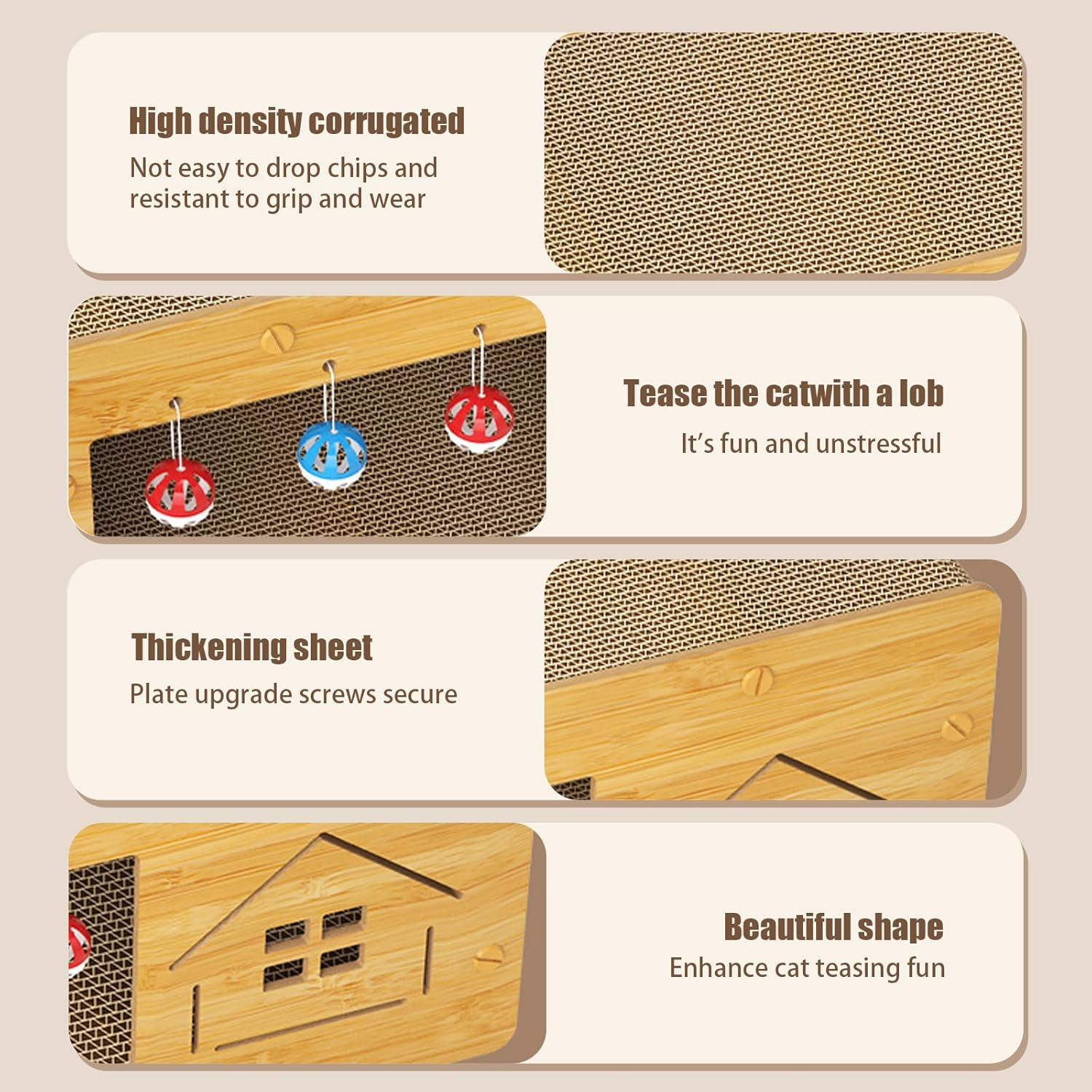 Cat Scratching House Cardboard Cat House with Cat Scratching Pads Cat Bed Condo with Bell Fluffy Ball for Multi Small Pet Large Kitty Easy to Assemble Large image number 4