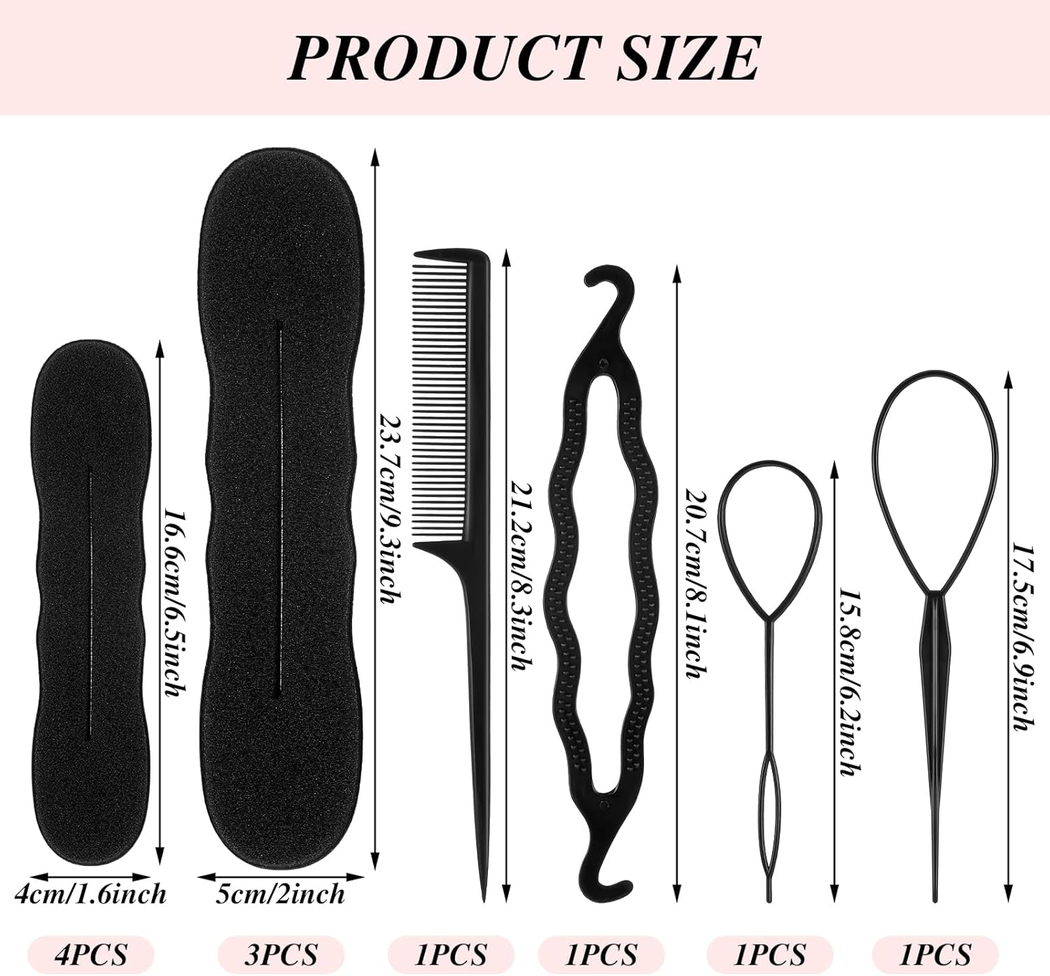 11Pcs Hair Bun Maker Kit, (3 Large, 4 Small) Soft Foam Sponge Buns with 3Pcs Twist Hair Tool and Comb, Reusable Flexible Hair Bun Donut for Women Updos, Ballet Buns, Waves Style image number 5