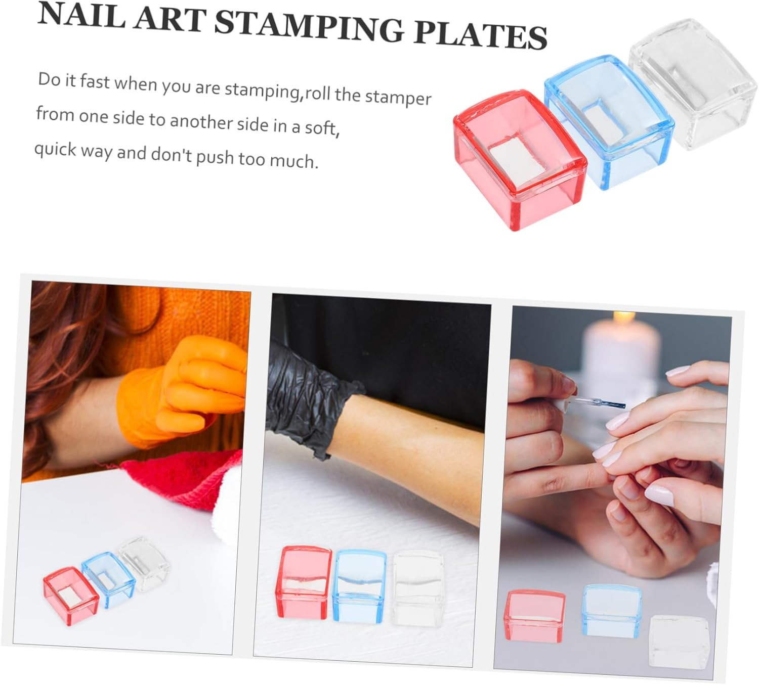 PACKOVE 3Sets Nail Art Stamping Stamper Stamping Plates and Transparent for Easy DIY Nail Art Designs for Curved Nails image number 4