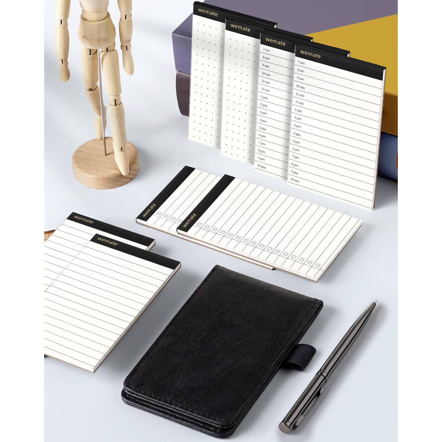 WEMATE 10 Pieces Notepad Holder Set Pocket Notebook - Included Mini Pocket Notepad Holder Set with 8 Memo Book Refills and Metal Pen for Meetings, Daily Records, and Notes 3 X 5 Inch (Brown) image number 4