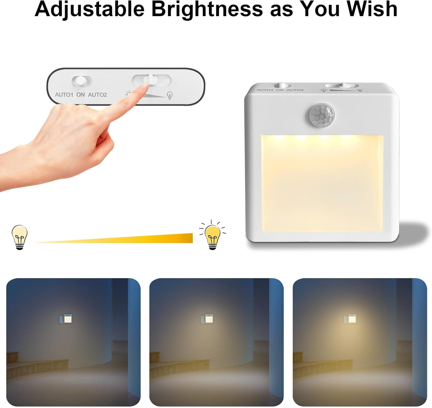 AIJOY Plug in Motion Sensor Light 2-Pack with 3 Lighting Modes, 3000K/6000K Switchable Light & Adjustable Brightness - Indoor Night Light for Bedroom, Bathroom, Stairs image number 5