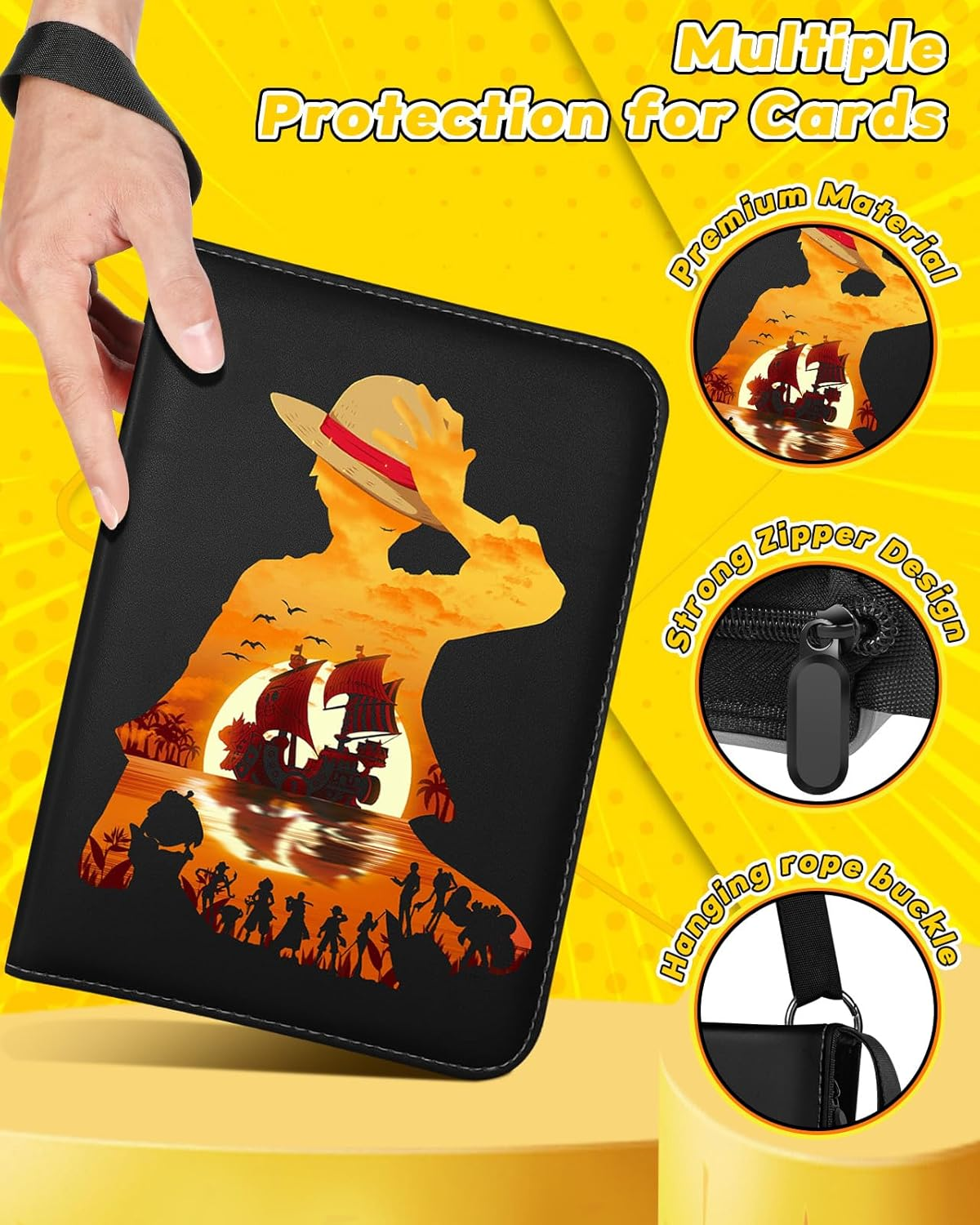 Lotadilo for 4 Pocket Card Binder with 440 Pockets - Trading Card Collection Album Folder for Men Boys Teens Anime Design for Sports Cards Game Cards with Zipper Hand Carrying Rope image number 3