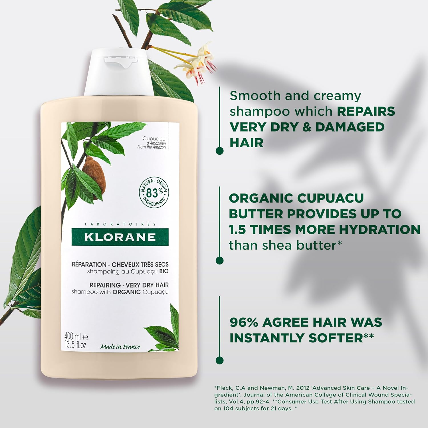 Klorane Intense Repairing Shampoo with Organic Cupuacu 400Ml - Damaged Hair