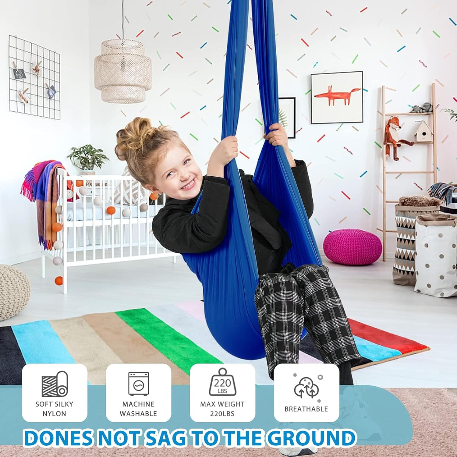 KELIOO Sensory Swing Indoor, Sensory Swing for Kids & Adults Holds up to 300Lbs, Outdoor Relaxing Yoga Hammock with 360&deg; Swivel Hanger Kit and Adjustable Straps for Autism, ADHD image number 3