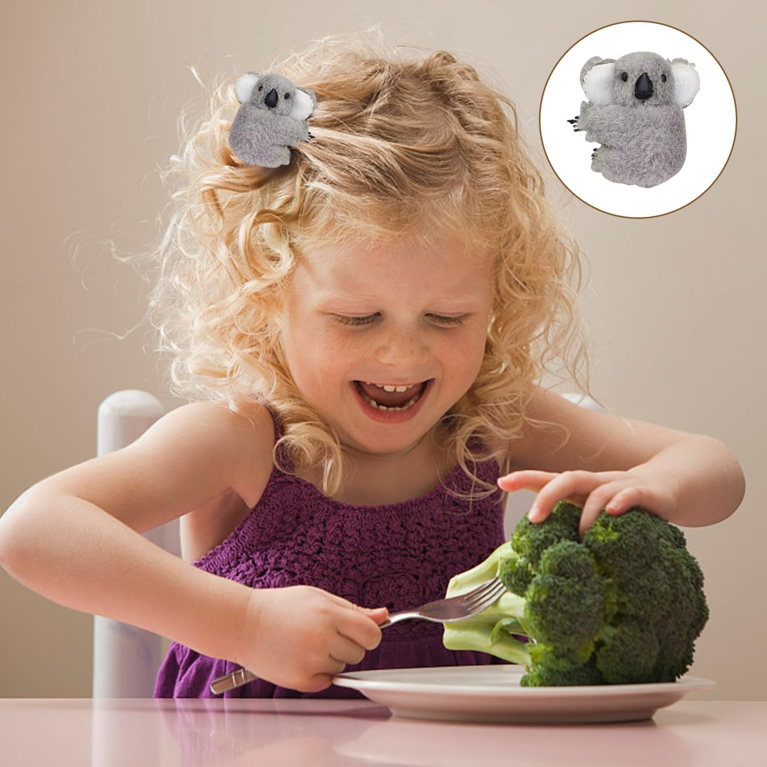 Pack of 6 Plush Koala Hair Pins, Cute Cartoon Animals, Funny Girls Fashion Accessories, Creative Personality, Hairstyle Decoration image number 4