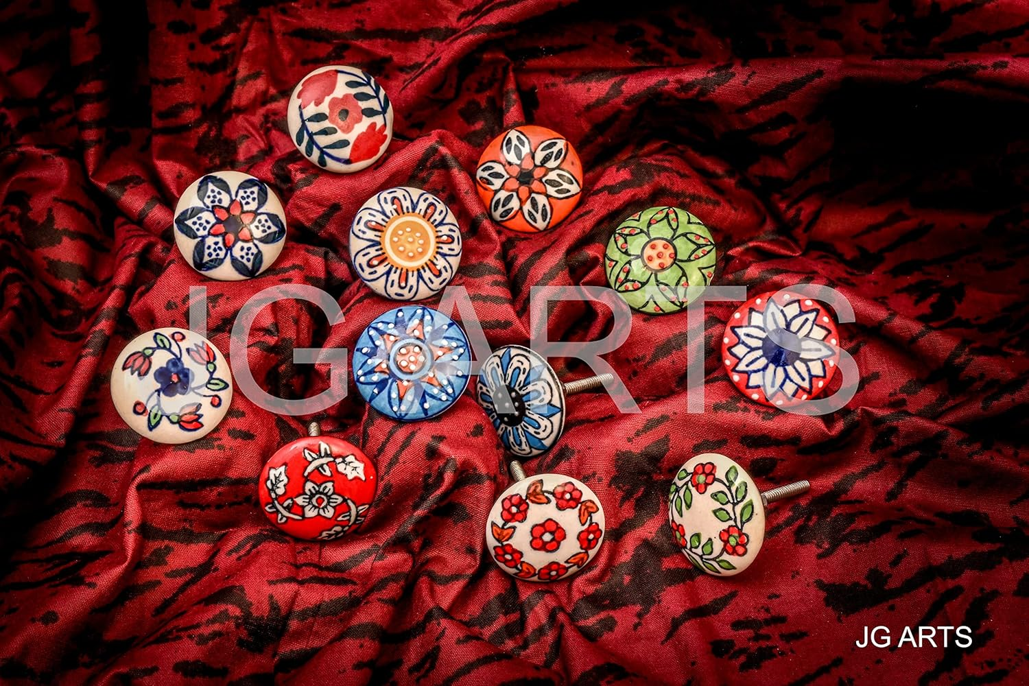 JGARTS 12 X Mix Vintage Look Flower Ceramic Knobs Door Handle Cabinet Drawer Cupboard Pull (12 Flat) image number 2