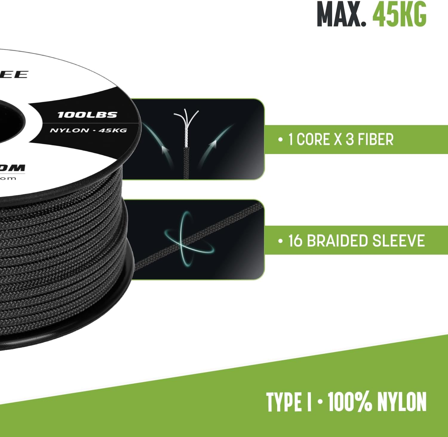 Brotree Paracord 2Mm 30M 100% Nylon Rope 1 Strand Parachute Cord for Outdoor, Craft, DIY - 45Kg Breaking Load (Black) image number 1