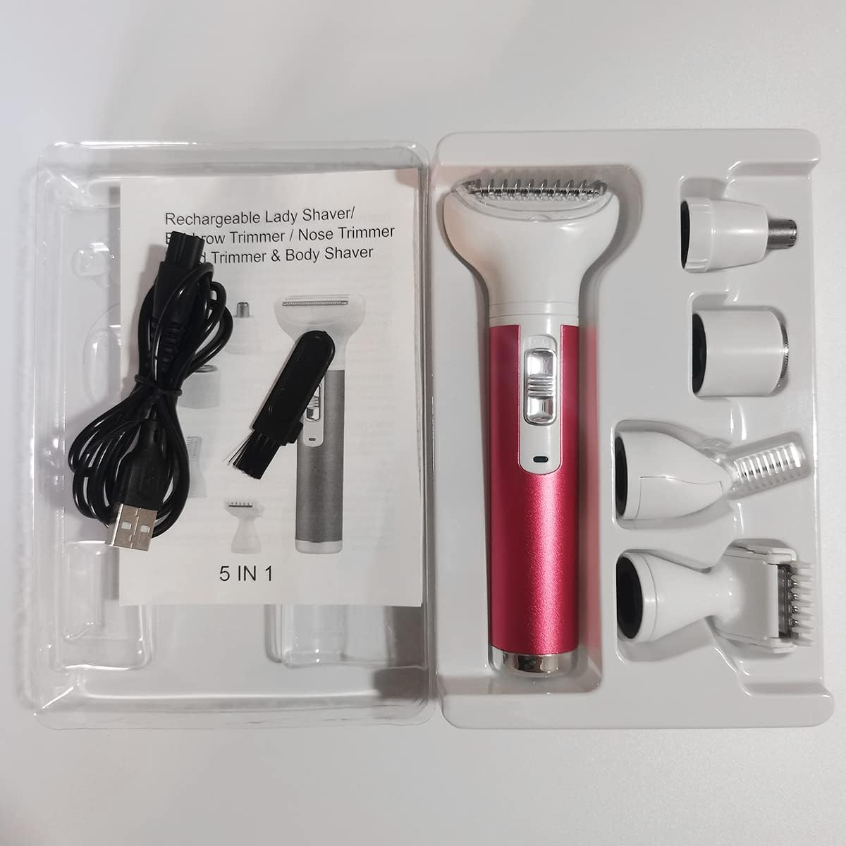 Electric Razor for Women Removal for Body Nose Hair Trimmer Face Shavers Eyebrow Legs Armpit Bikini Area Pubic Underarms Painless Rechargeable Portable 5 in 1 Womens Razors Set (Pink, 5 in 1) image number 3