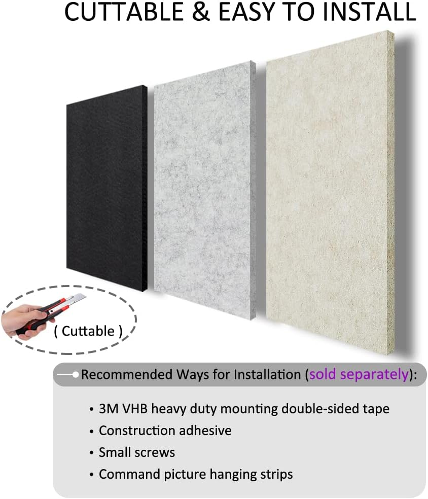 BXI Sound Absorber - 400 X 300 X 9 Mm 6 Pack High Density Acoustic Absorption Panel, Sound Absorbing Panels Reduce Echo Reverb, Tackable Acoustic Panels for Wall and Ceiling Acoustic Treatment (Matte Black) - Gray, S image number 7